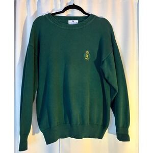 Vintage English Sports Shop Bermuda Mens Green Cotton Knit Crest Sweater Size M